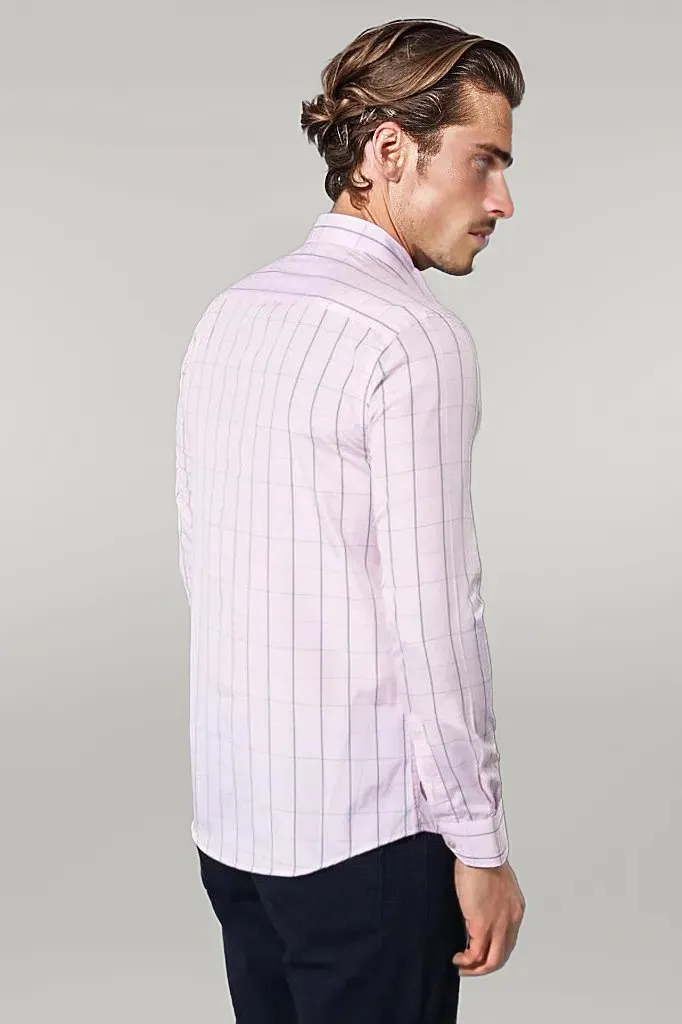 WSS Light Pink Plaid Shirt for Men  - Singen