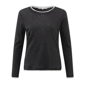 YAYA Anthracite Faux Double Layer Long Sleeve Top